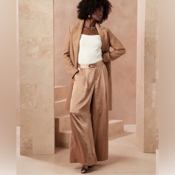 Banana Republic Pants - BANANA REPUBLIC FACTORY High-Rise Shine Button-Tab Wide-Leg